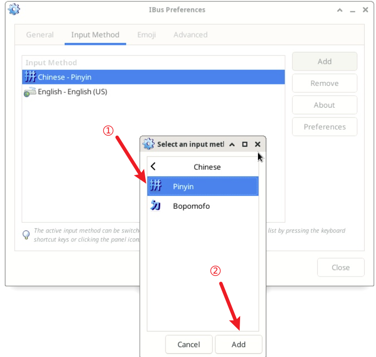 iBus 添加中文输入法操作