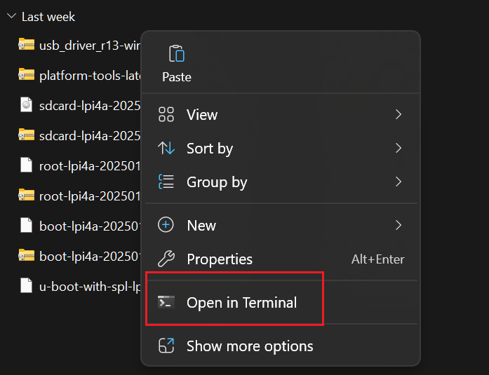 Select &quot;Open in terminal&quot; from the context menu